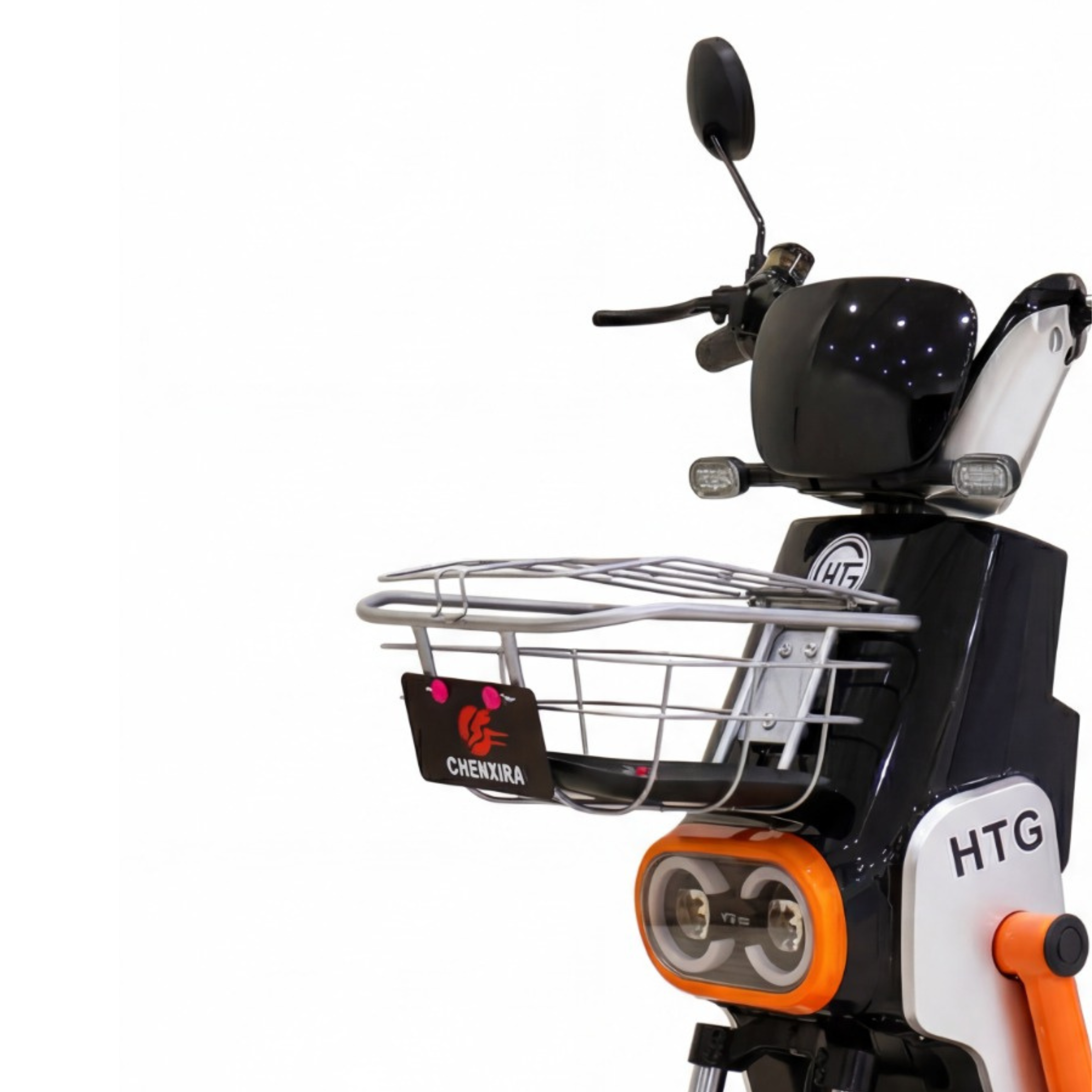 Close-up of the front basket of the Scooter