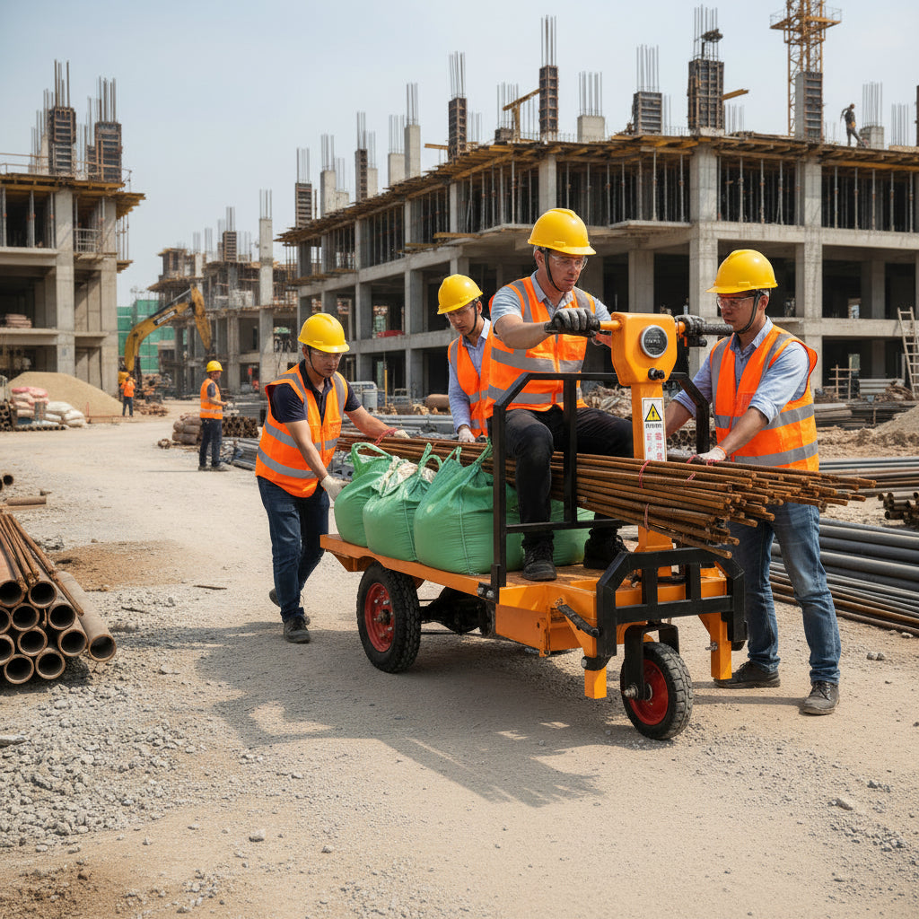 Professional construction workers using  J-3 electric engineering truck 