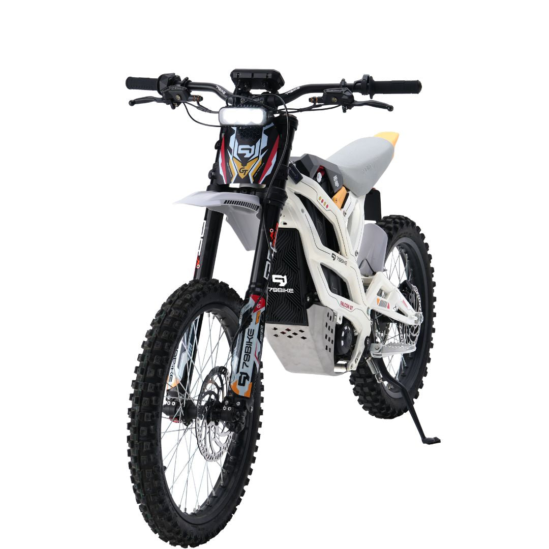 Front view of Black 79BIKE-Falcon GT Electric Dirt Bike