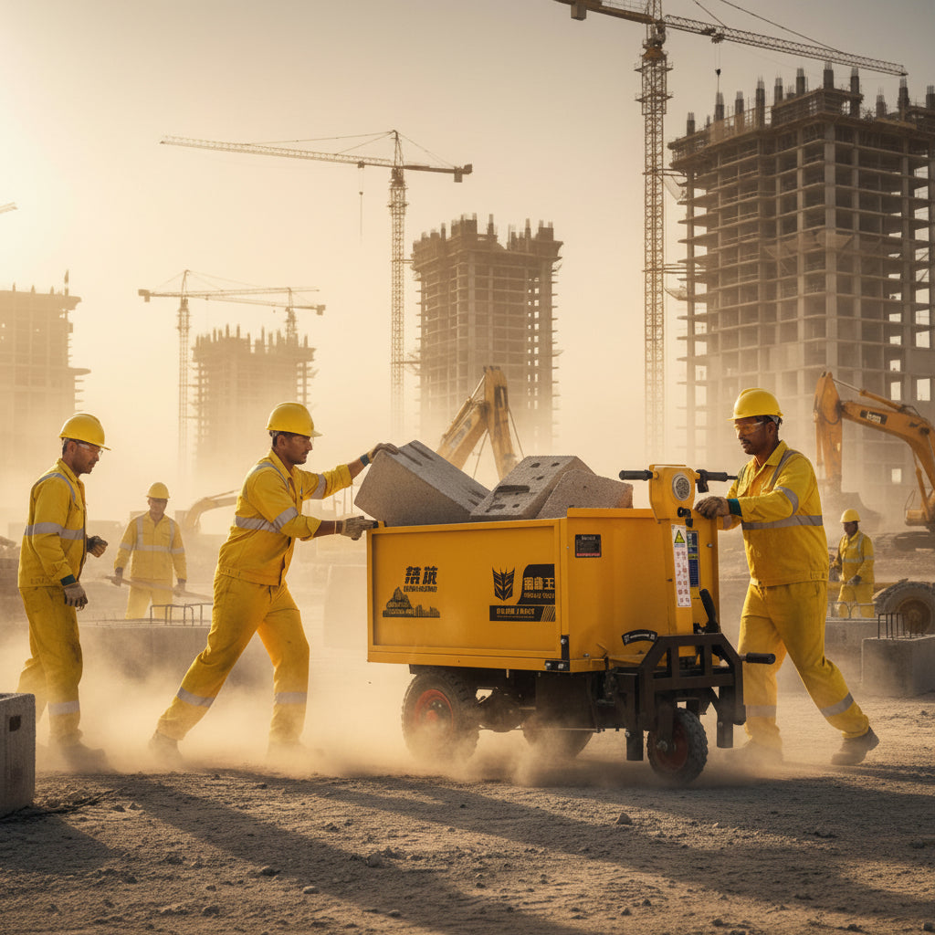 Electric engineering Mini dumping truck operating on modern construction sites