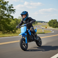 Kids riding on a Blue Honda electric bike