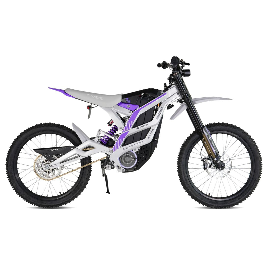 Silver electric bike with purple accents 