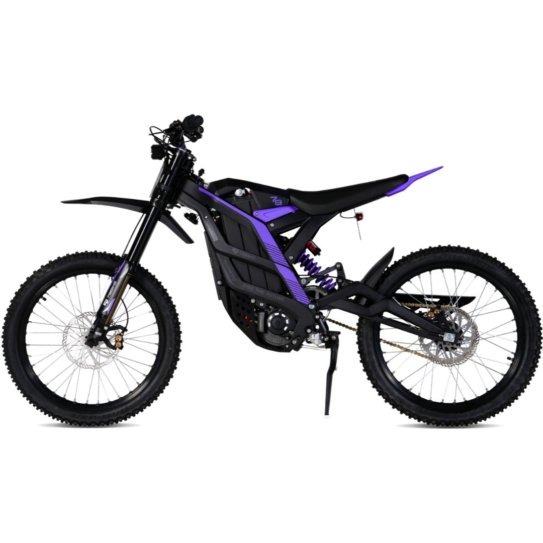 Side View of Black and purple 79BIKE-Falcon Pro Electric Dirt Bike