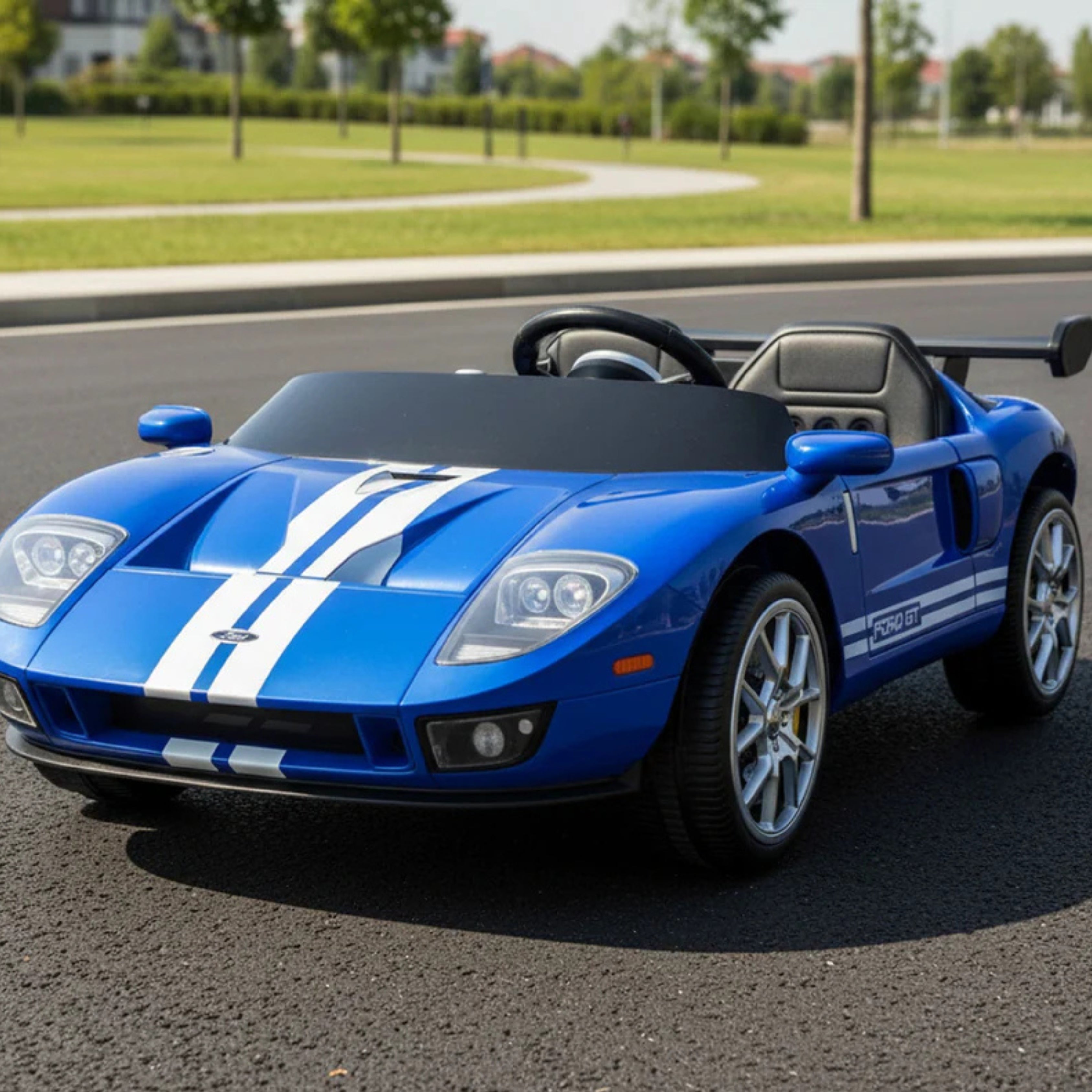 Blue Ford GT Electric Car on a road