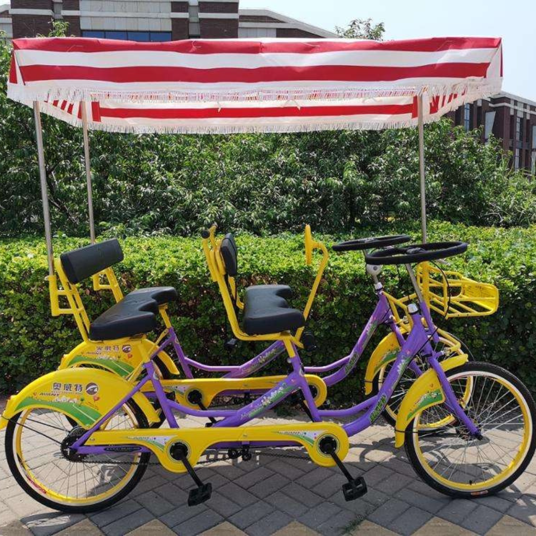 Megawheels Surrey Quadricycle Tandem Bike 4 Seater With Roof and Pedal Driving