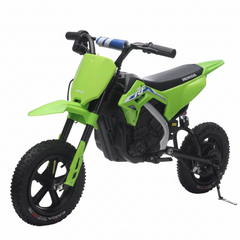 Side view of Green Kids Honda Electric Dirt Bike