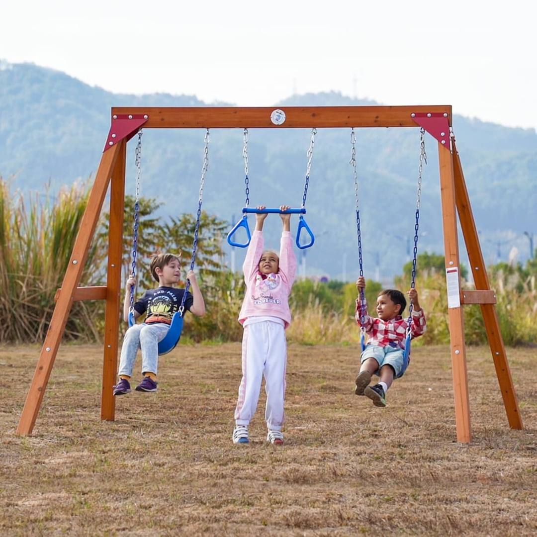 Megastar Dynamic Sports Arabian Eagle Wooden Swing Set Outdoor for Kids with 2 Belt Swings