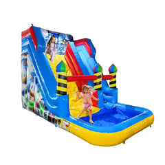 Colorful inflatable water slide with a castle design