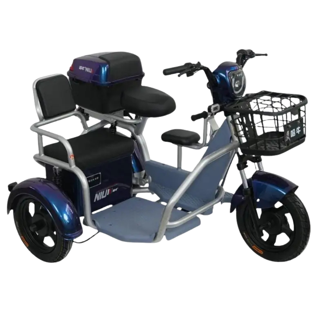 Megawheels Family CozyCab Mobility Tricycle 48 v 3 Seats with Double Basket