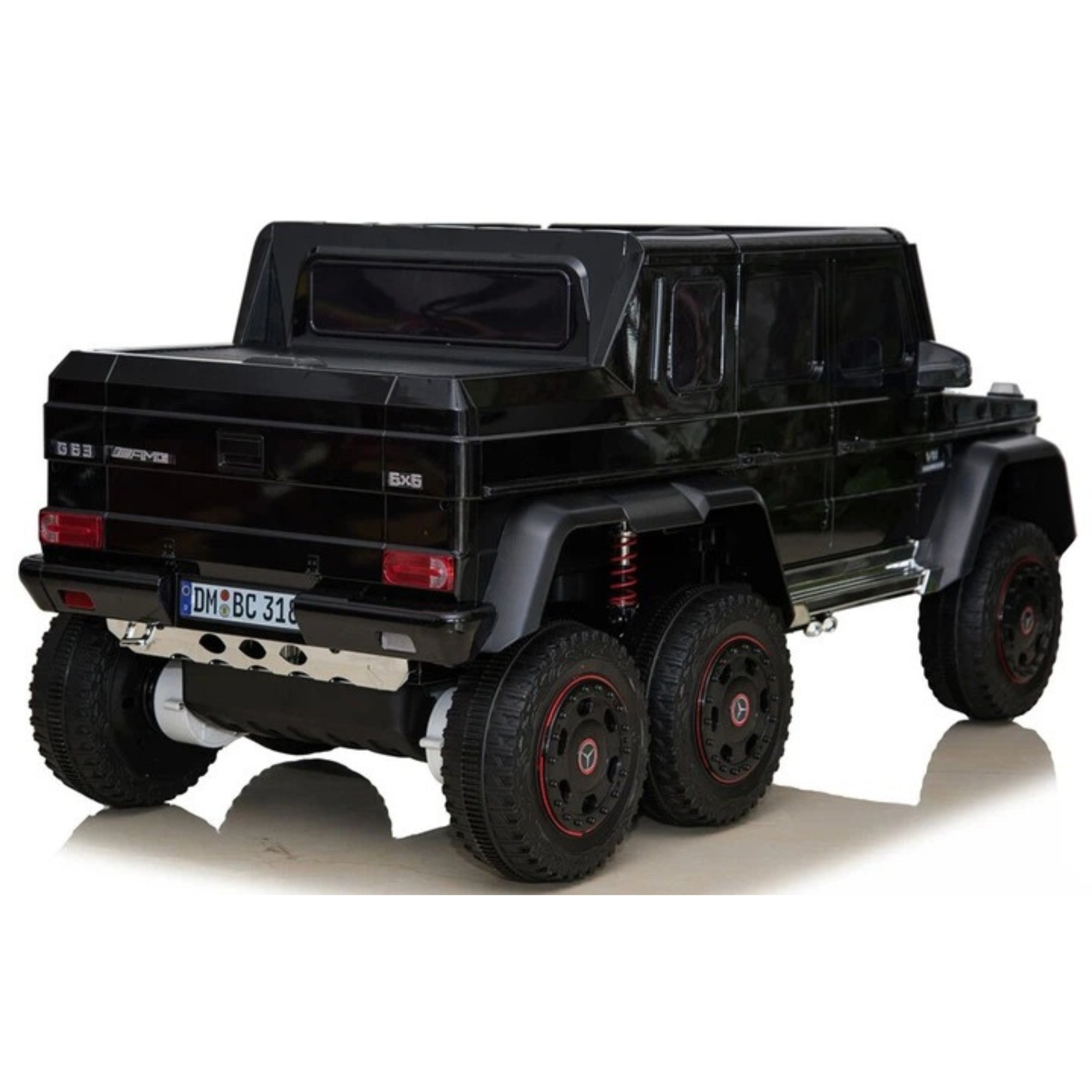 Black view of an off-road vehicle with large wheels