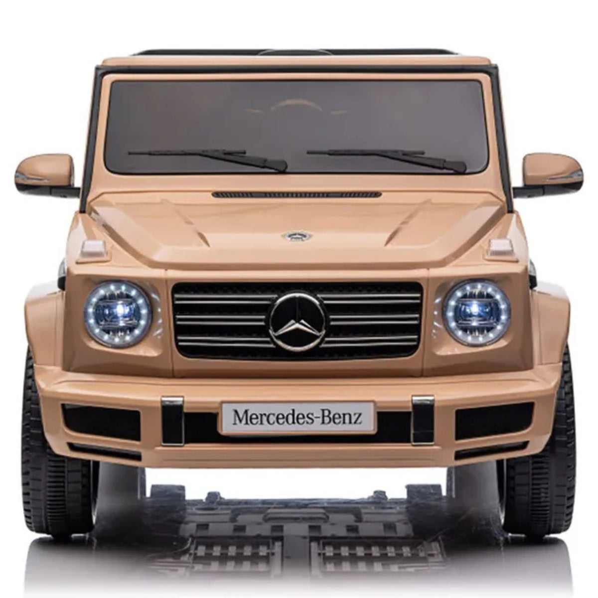Front view of a Beige Kids Electric Mercedes-Benz Car