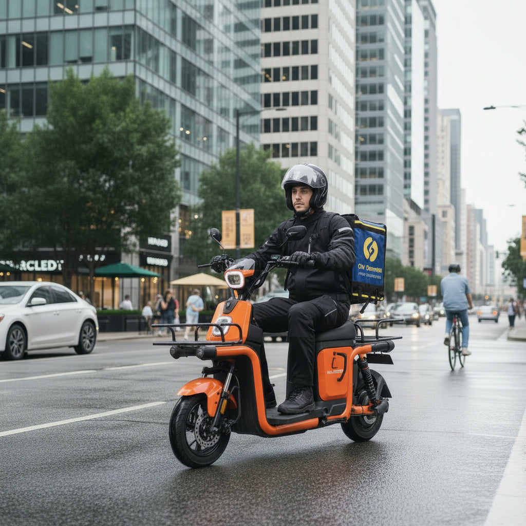 Person riding an Kugoo T3 Electric Bike Cargo 700W 48V 20A Max Speed 42Km/h, 1 Year Warranty at Rafplay