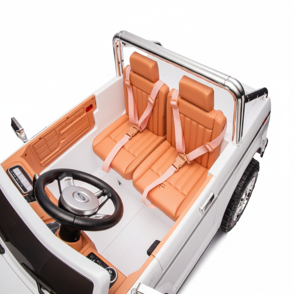 interiors of the licensed ford 24 v with lether seats and steering wheel