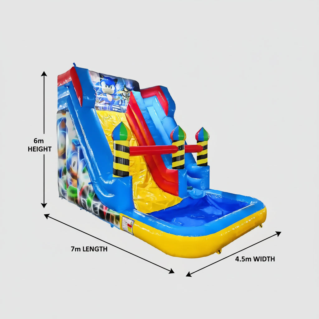 Colourful inflatable water slide with dimensions
