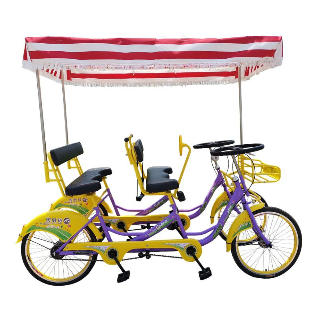 Megawheels Surrey Quadricycle Tandem Bike 4 Seater With Roof and Pedal Driving