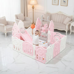 Children's playpen with slide and rocking horse in a room setting