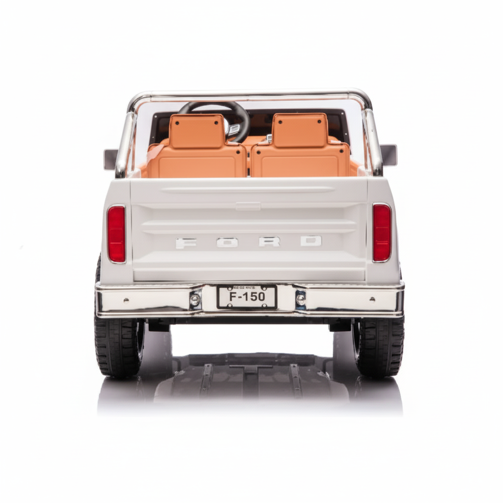 back of a white Ford truck with an open bed