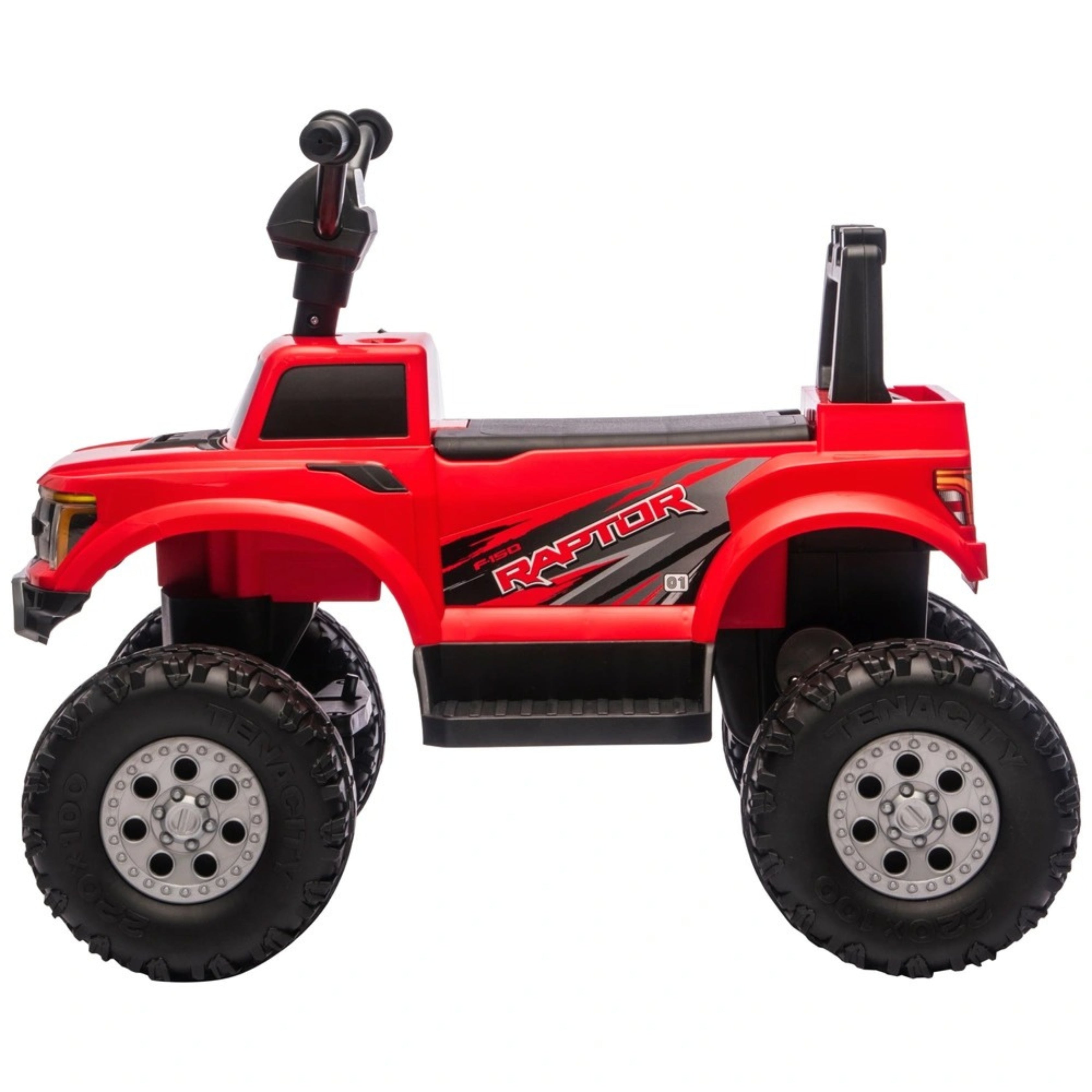 Side View of Red Raptor Electric Car with 4-Wheel Motors