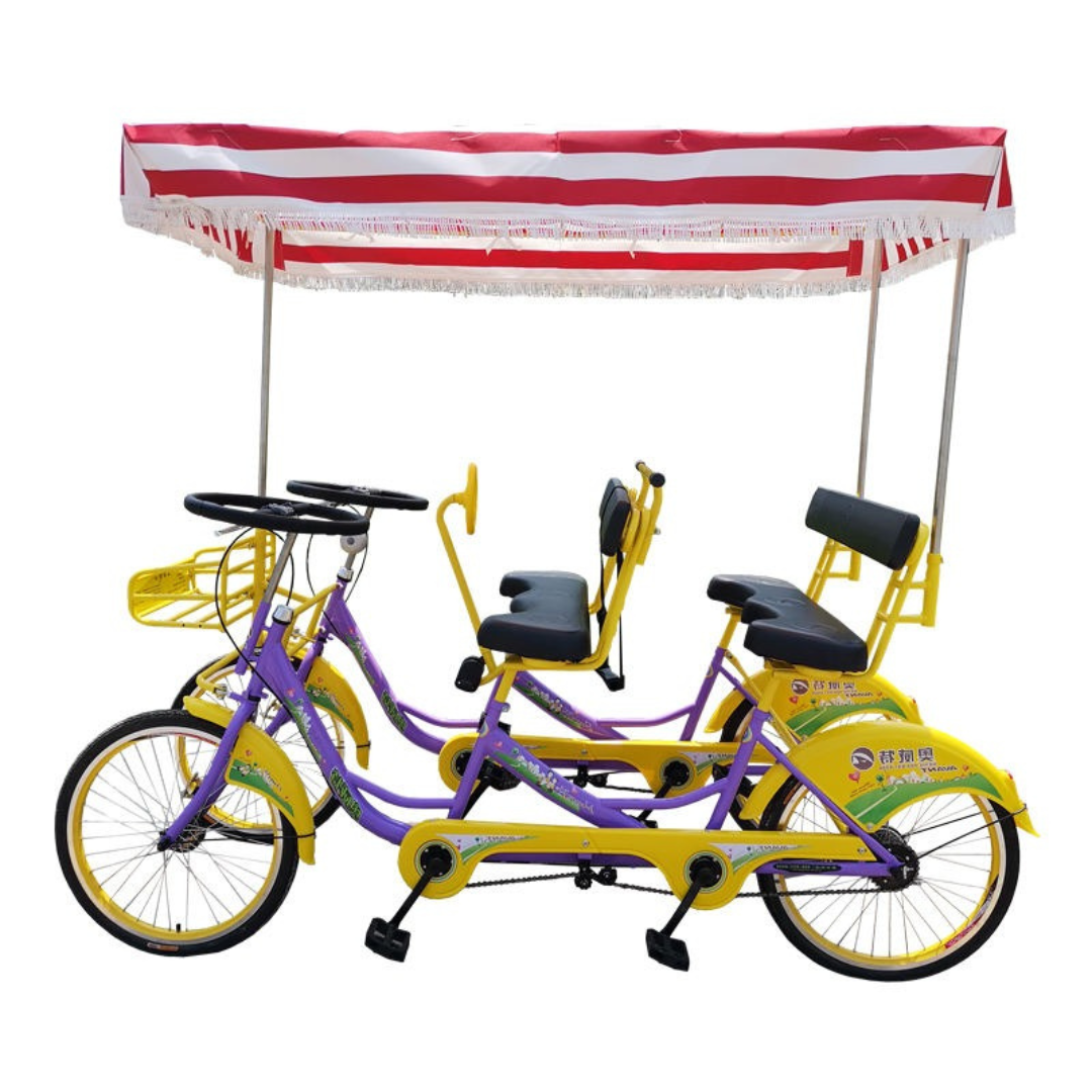 Megawheels Surrey Quadricycle Tandem Bike 4 Seater With Roof and Pedal Driving