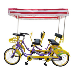 Megawheels Surrey Quadricycle Tandem Bike 4 Seater With Roof and Pedal Driving