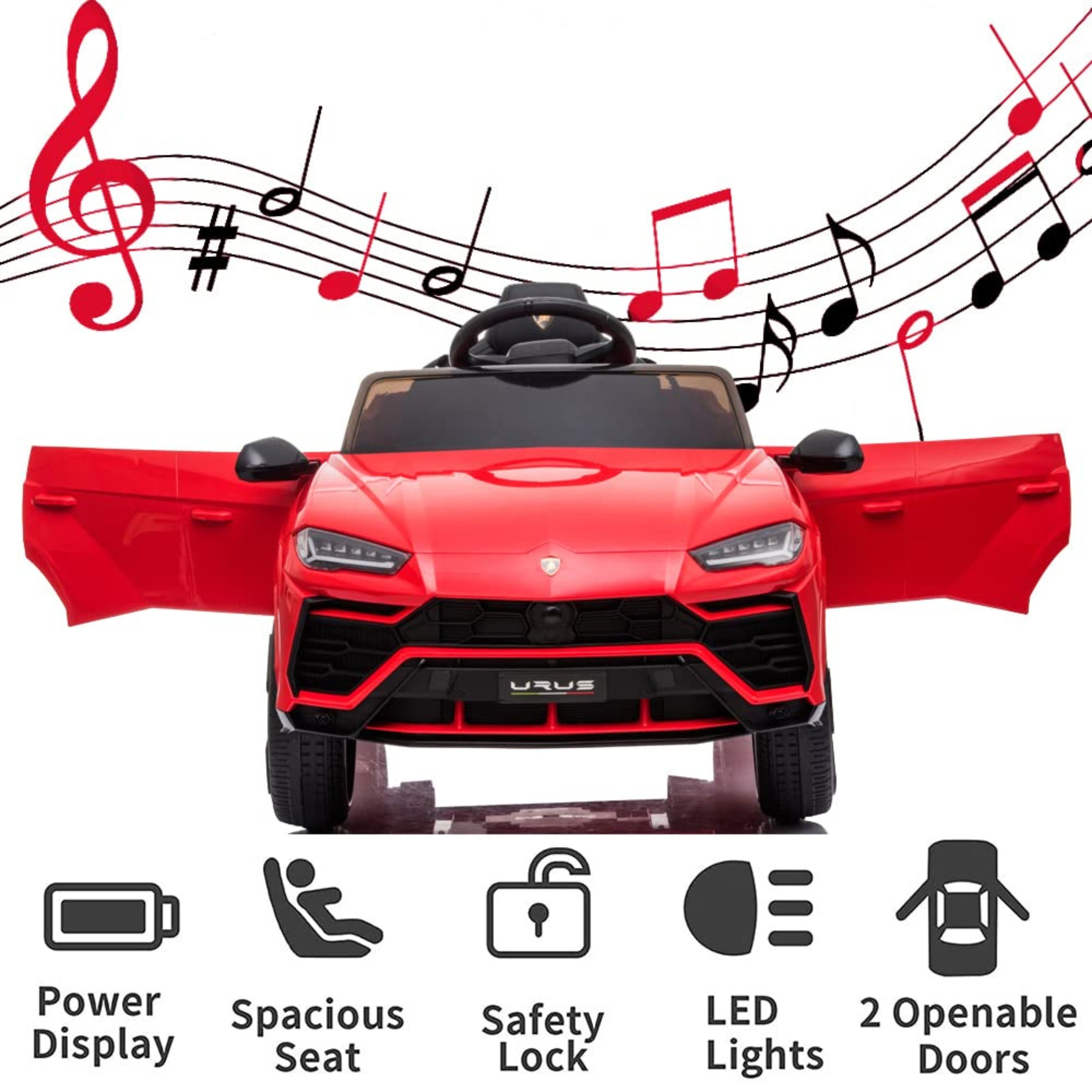 Red toy car with Multiple features 