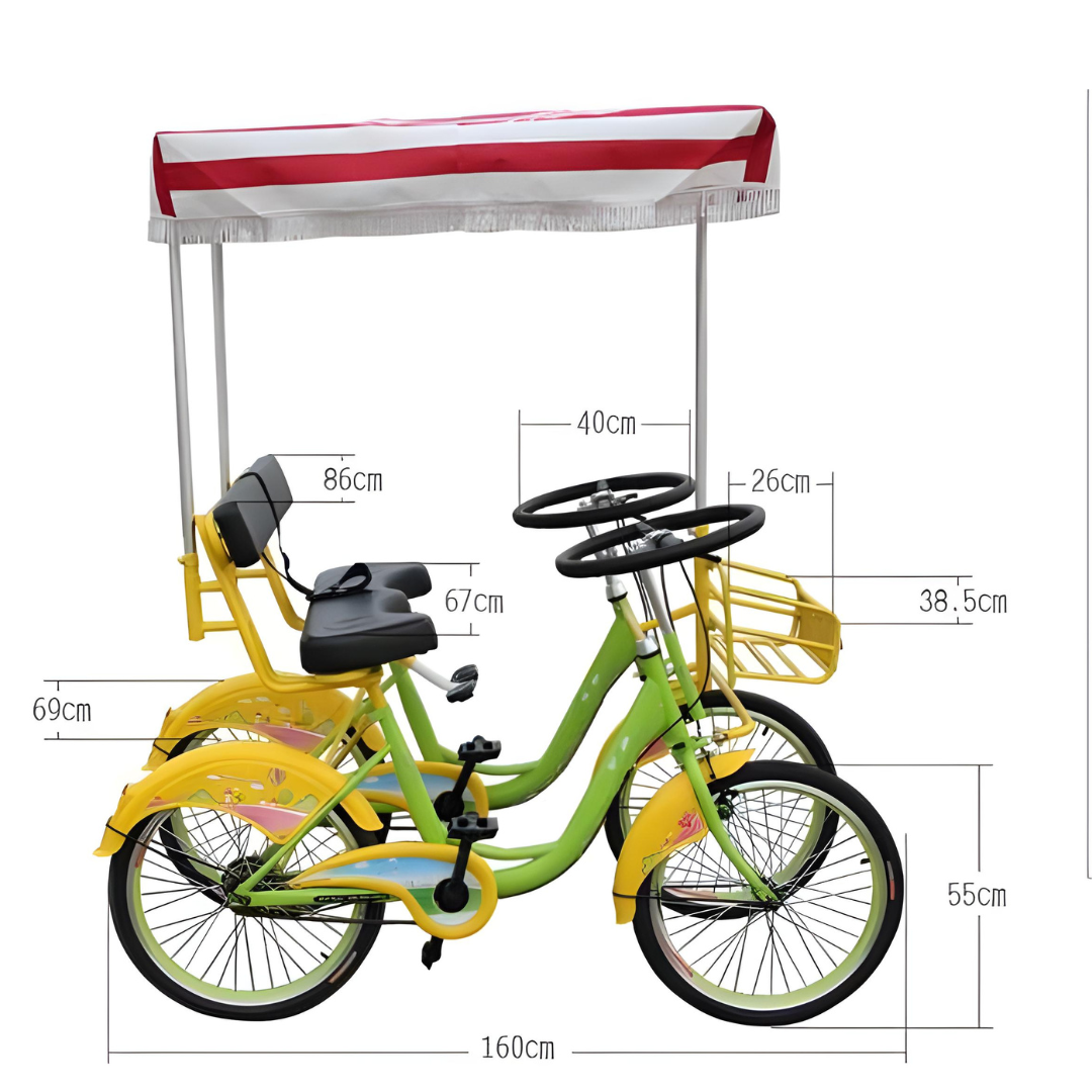 Megawheels Surrey Quadricycle Tandem Bike 2 Seater With Roof and Pedal Driving