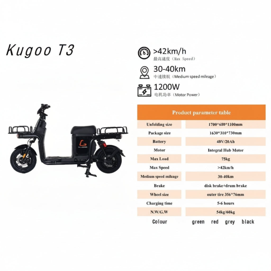 Kugoo T3 electric scooter with specifications