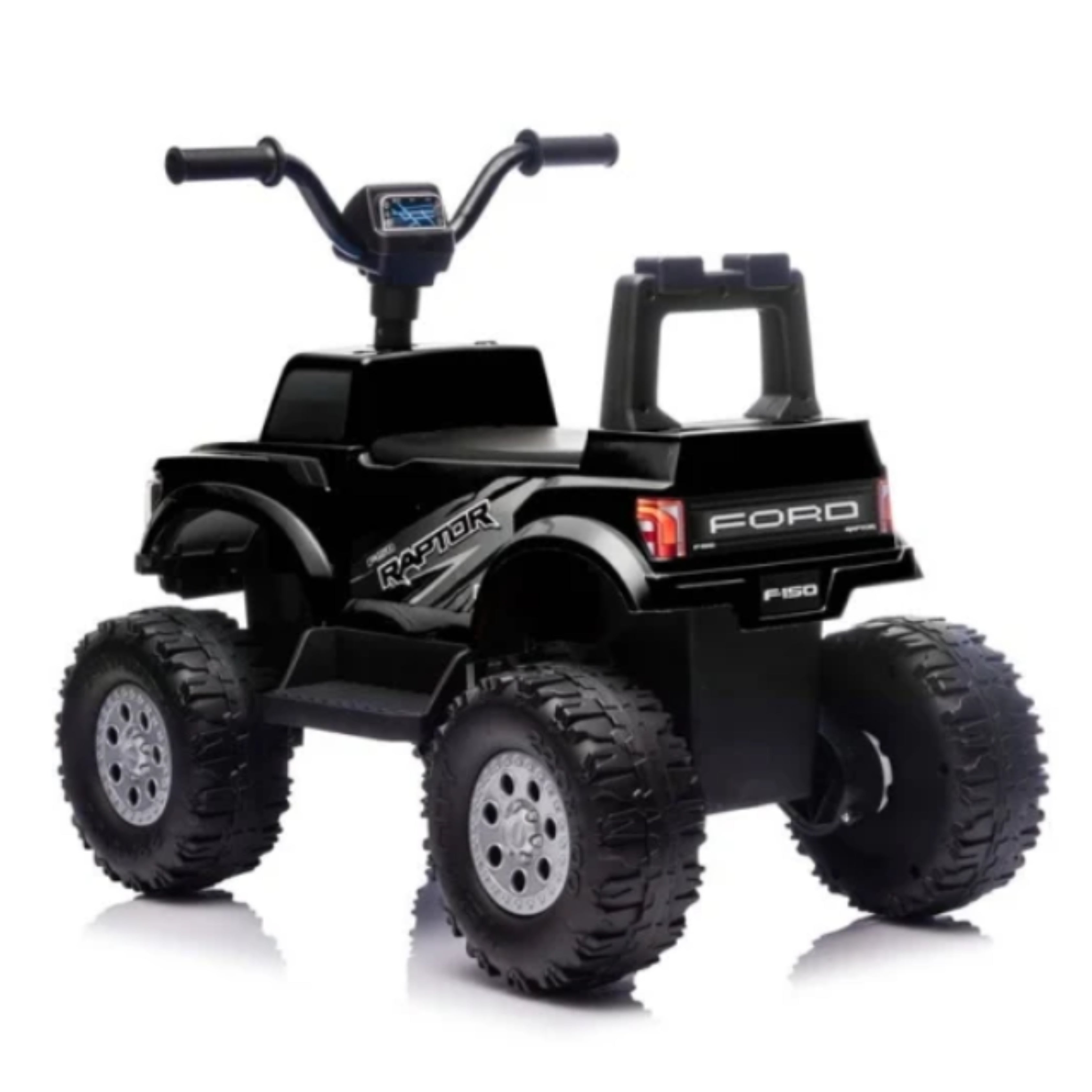Black toy ATV with Ford F-150 Raptor Electric Car