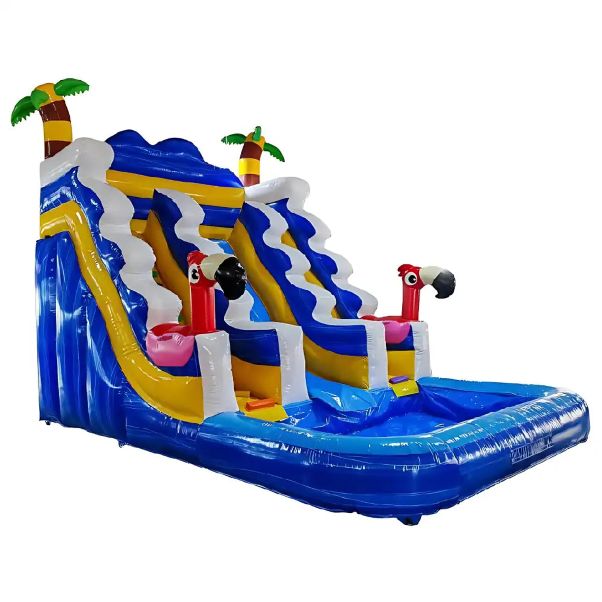 Inflatable Tropical Flamingo water slide with colourful design