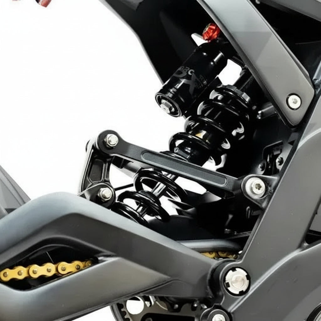 Close-up of a motorcycle's chain and sprocket mechanism.