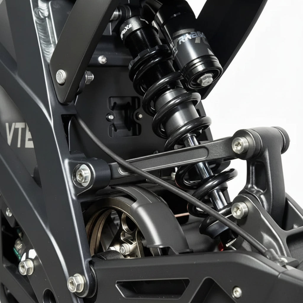 Close-up of a motorcycle suspension system