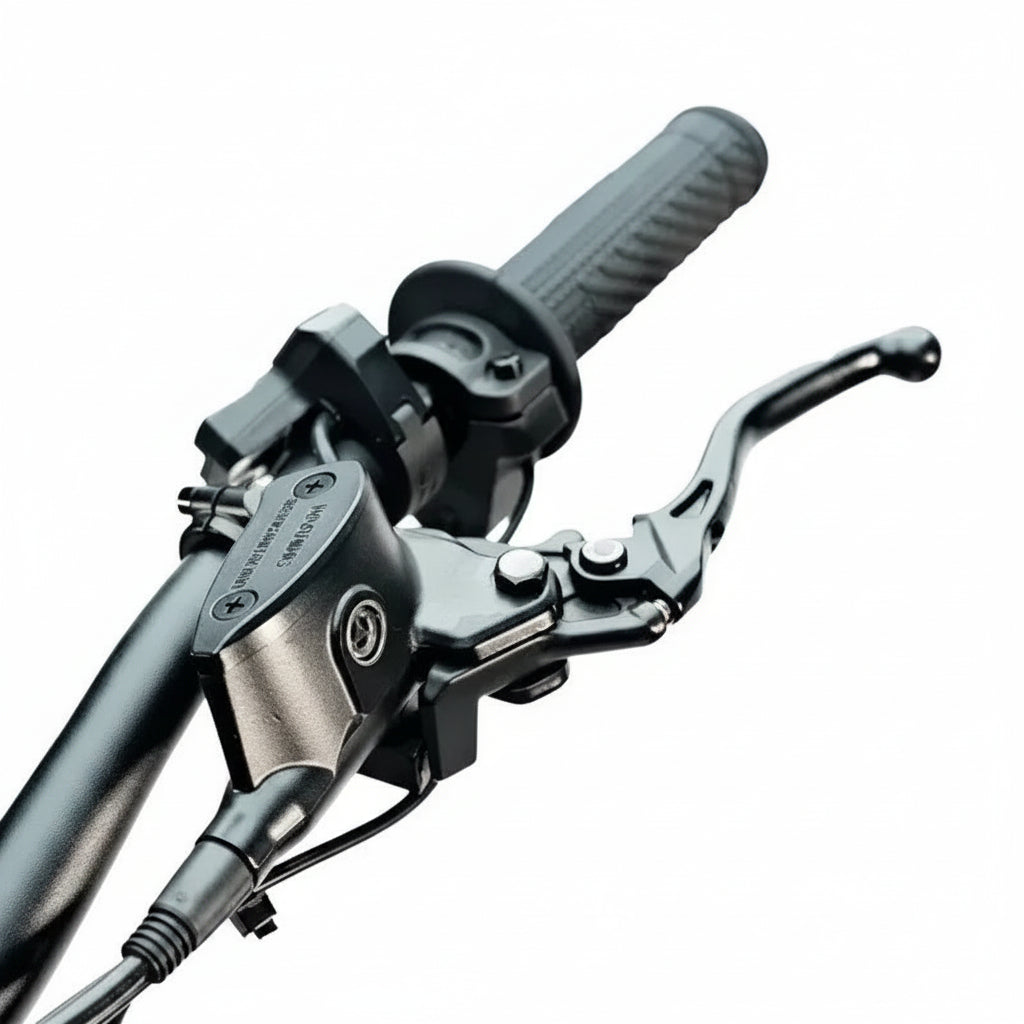 Close-up of Cross bike handlebar controls