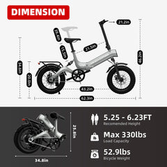 Megawheels Electric Scooter WINDHORSE WAVE W1 Electric Bike Tire Ebike for Adults