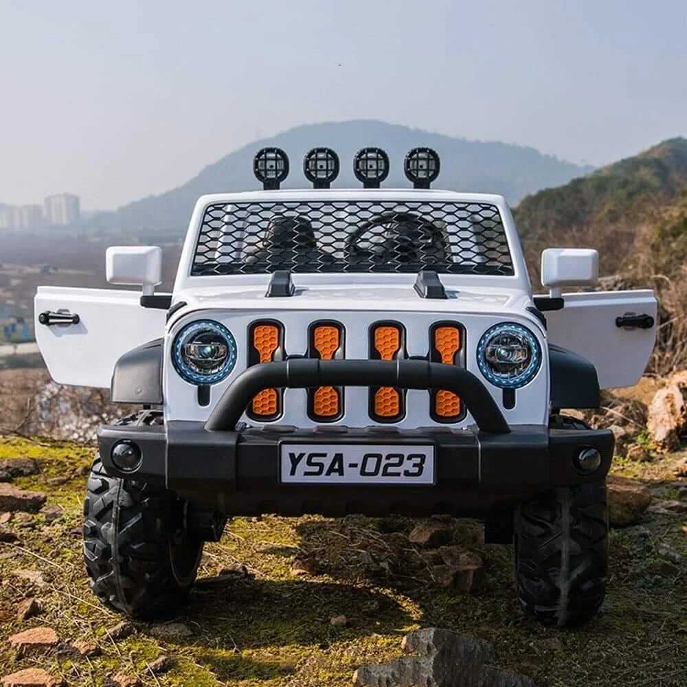 Megastar Ride on Metallic Azure kids Electric Jeep 12 v-white