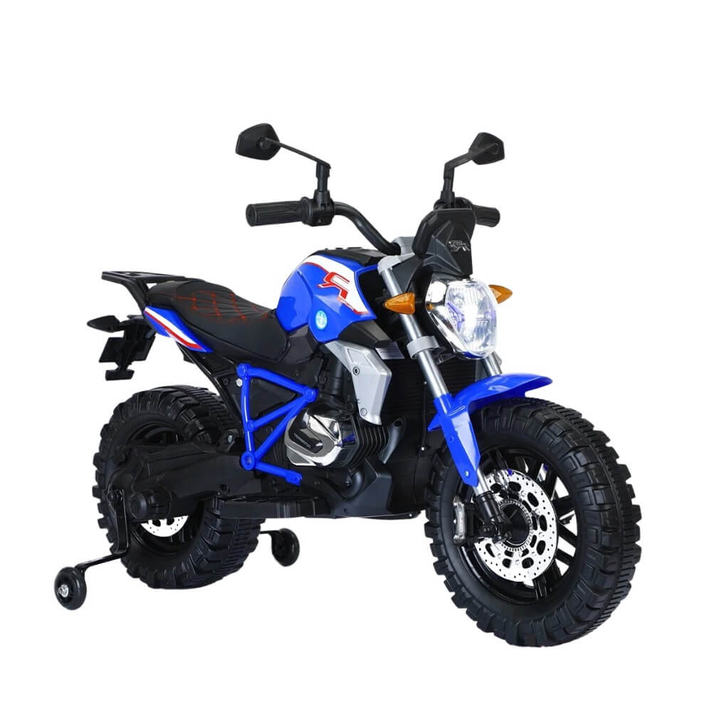 "Megastar 12 v EcoRiders Electric Children Ride-on Bike with Training Wheels - -Blue