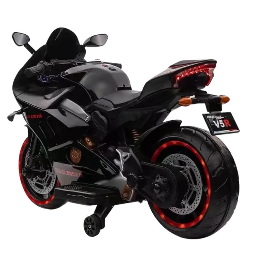 Megastar Ride on 12 v Victor Kids Electric Motorbike with training wheels-Black