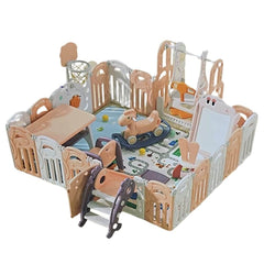 Megastar  Deluxe Large Play Pen with Multi-Functional Features & Activities-174*138*65cm-whitebrown