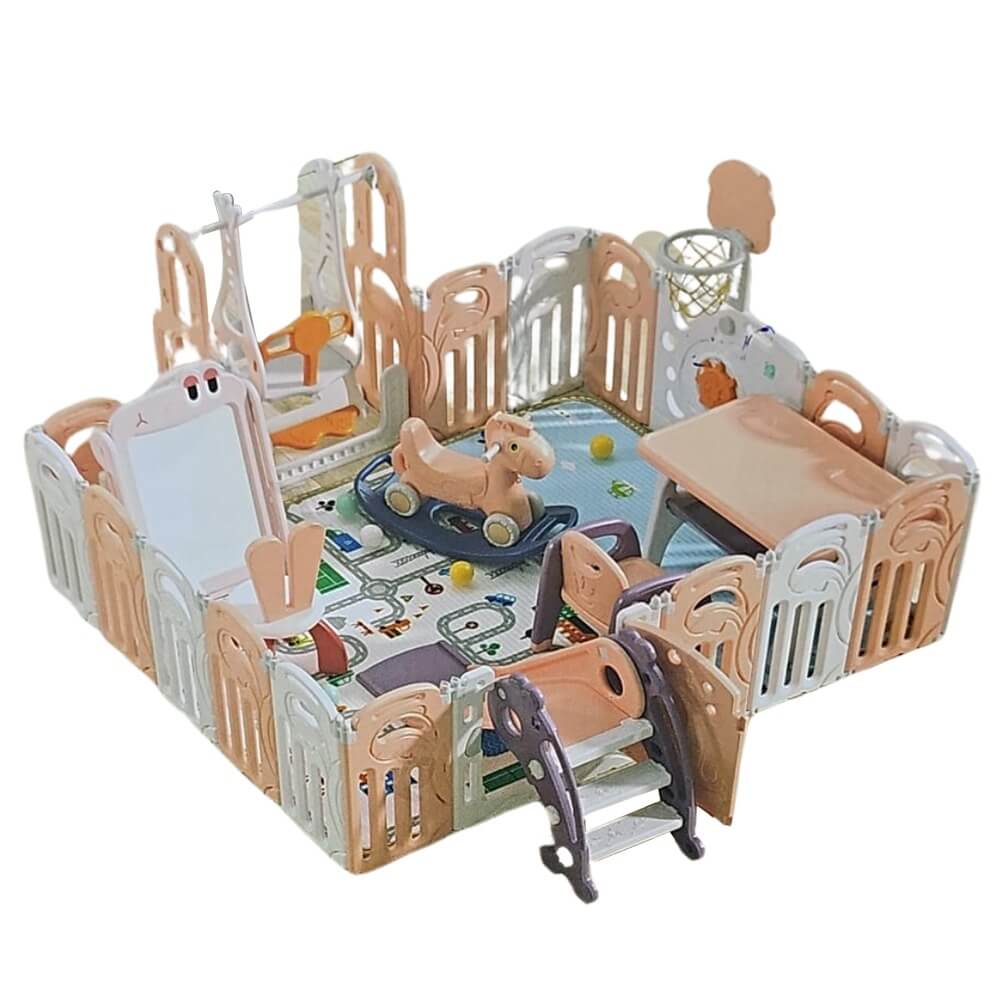 Megastar  Deluxe Large Play Pen with Multi-Functional Features & Activities-174*138*65cm-whitebrown