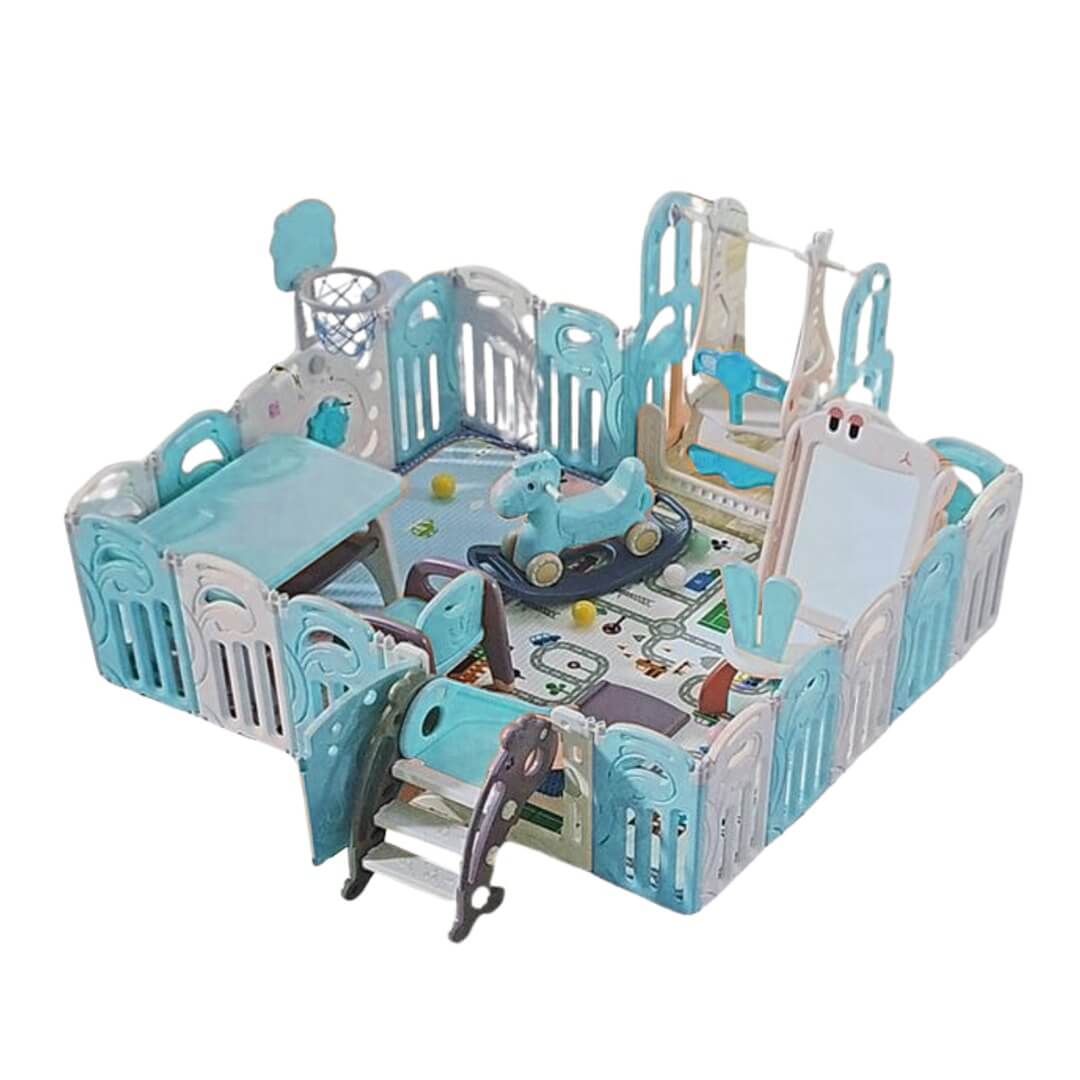 Megastar  Deluxe Large Play Pen with Multi-Functional Features & Activities-174*138*65cm-whiteblue