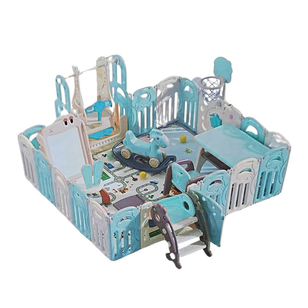 Megastar  Deluxe Large Play Pen with Multi-Functional Features & Activities-174*138*65cm-whiteblue