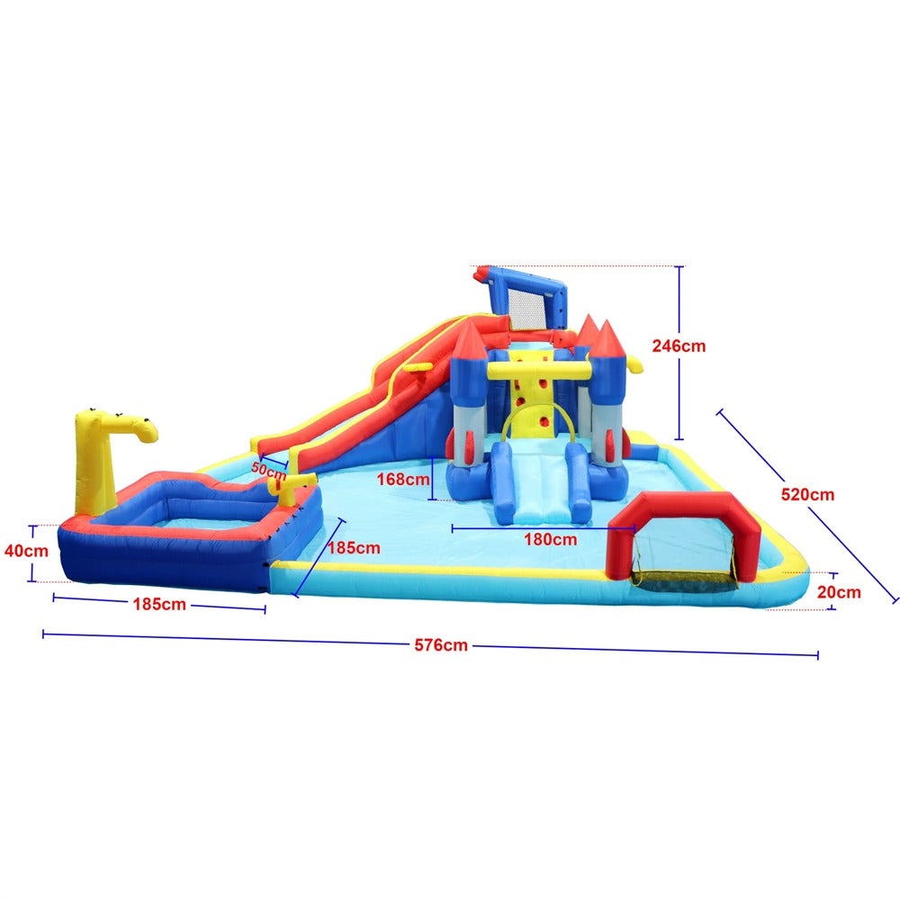 Megastar 10 in 1 Inflatable H20 Water Fight Bounce House Water Park for Kids,Slide Waterslide With Splash Pool & Basketball & Climbing Wall & Dual Pools & Soccer - Includes Blower - 18.92ft X 17.08 Ft X 8.08ft