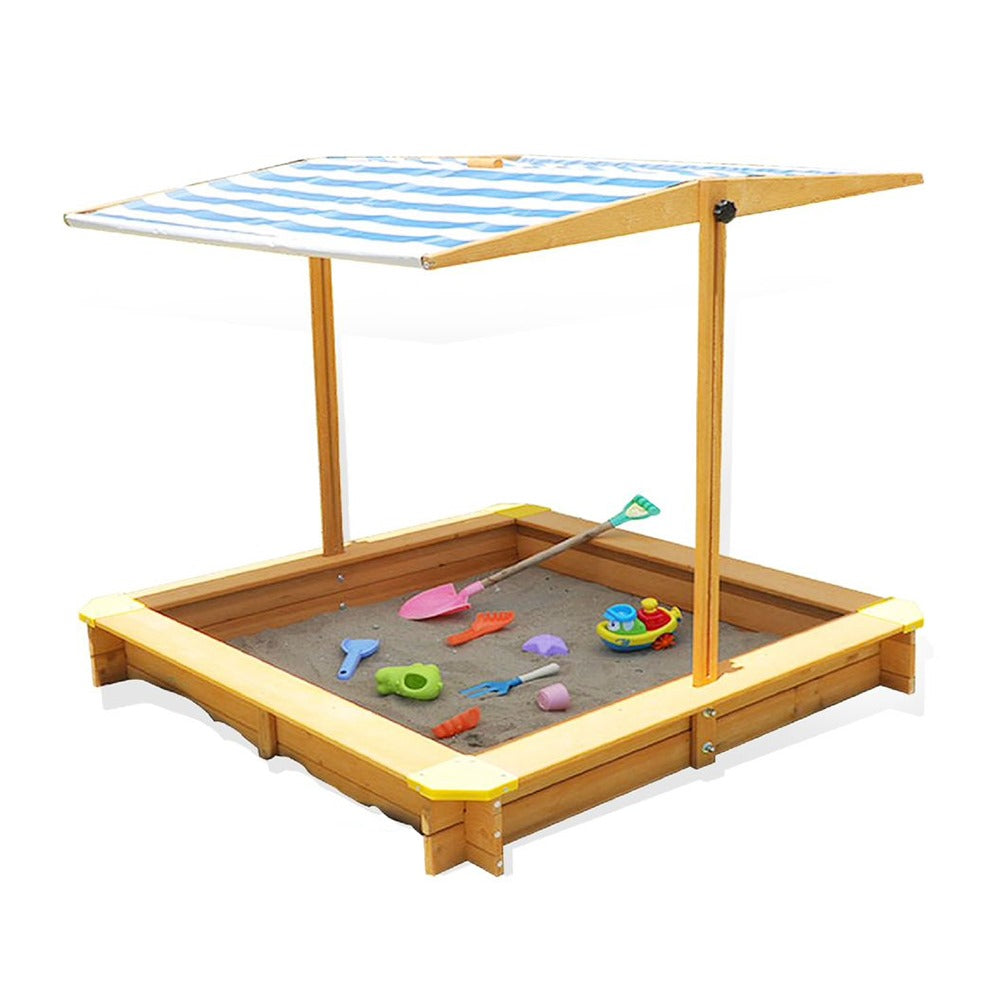 Megastar Kid’s Wooden Sandpit W/Adjustable Canopy for Backyard Play Sandbox With Cover 117x117 CM Outdoor Toys