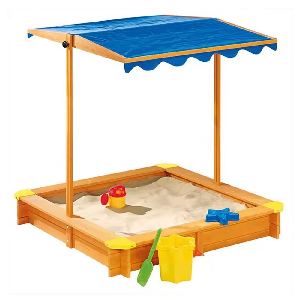 Megastar Kid’s Wooden Sandpit W/Adjustable Canopy for Backyard Play Sandbox With Cover 117x117 CM Outdoor Toys