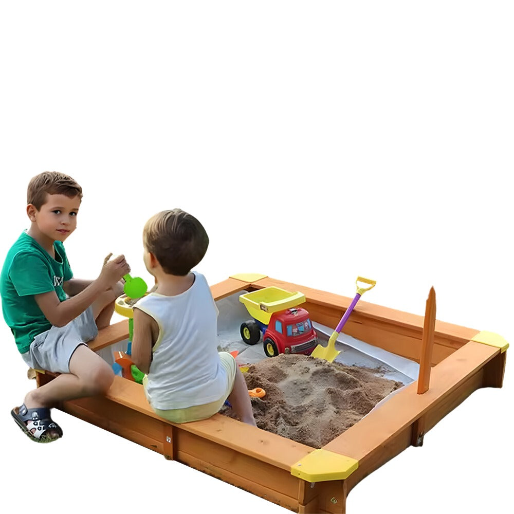 Megastar Kid’s Wooden Sandpit W/Adjustable Canopy for Backyard Play Sandbox With Cover 117x117 CM Outdoor Toys