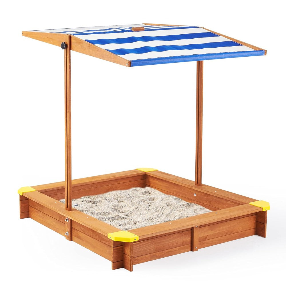 Megastar Kid’s Wooden Sandpit W/Adjustable Canopy for Backyard Play Sandbox With Cover 117x117 CM Outdoor Toys