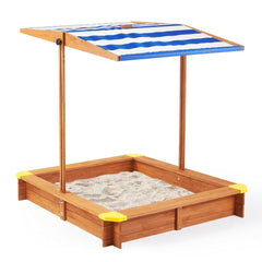 Megastar Kid’s Wooden Sandpit W/Adjustable Canopy for Backyard Play Sandbox With Cover 117x117 CM Outdoor Toys