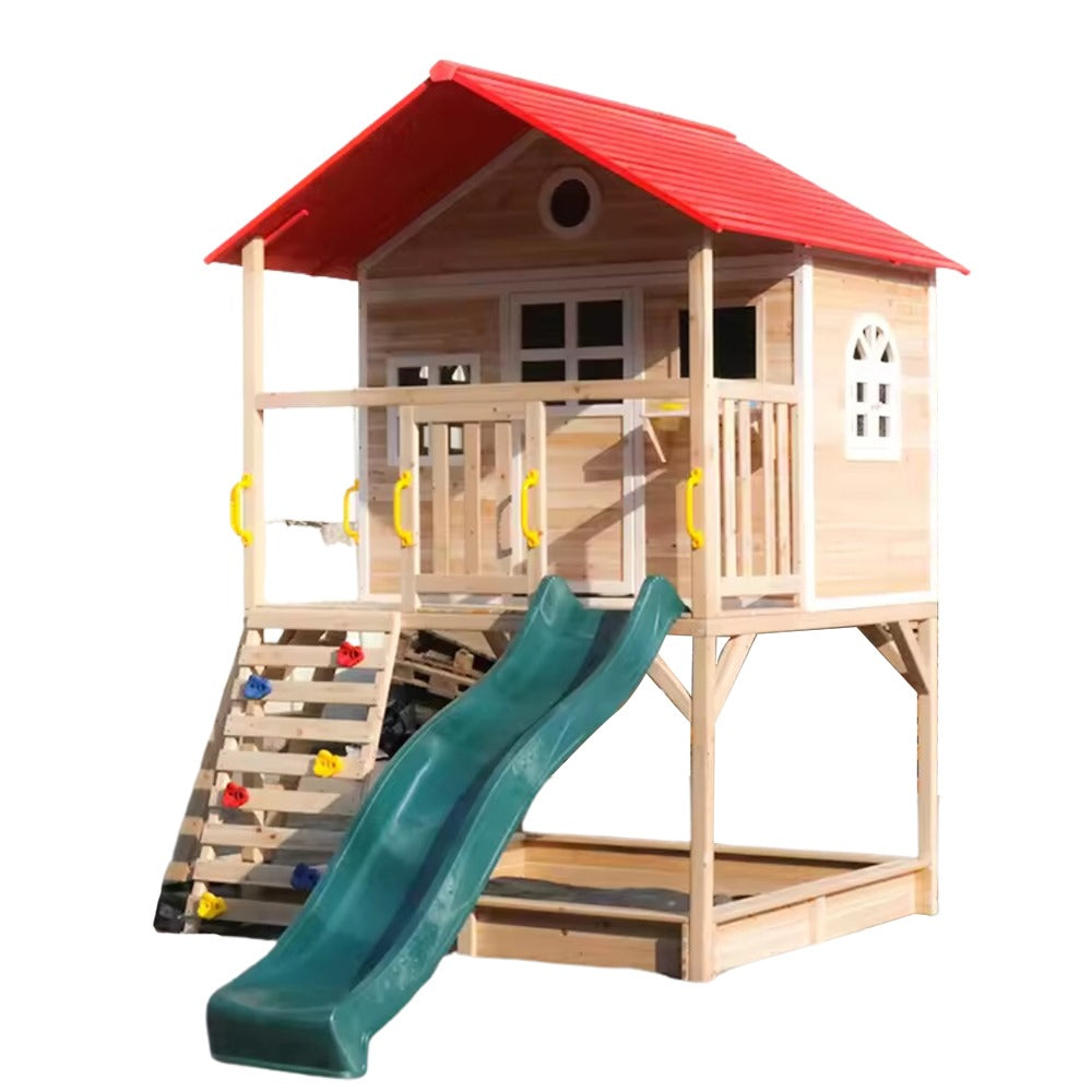 Megastar Cubby Tubby Kids Wooden Playhouse With Slide and Climbing Wall