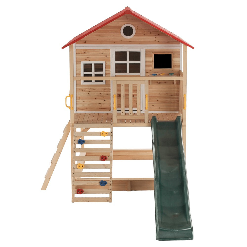 Megastar Cubby Tubby Kids Wooden Playhouse With Slide and Climbing Wall