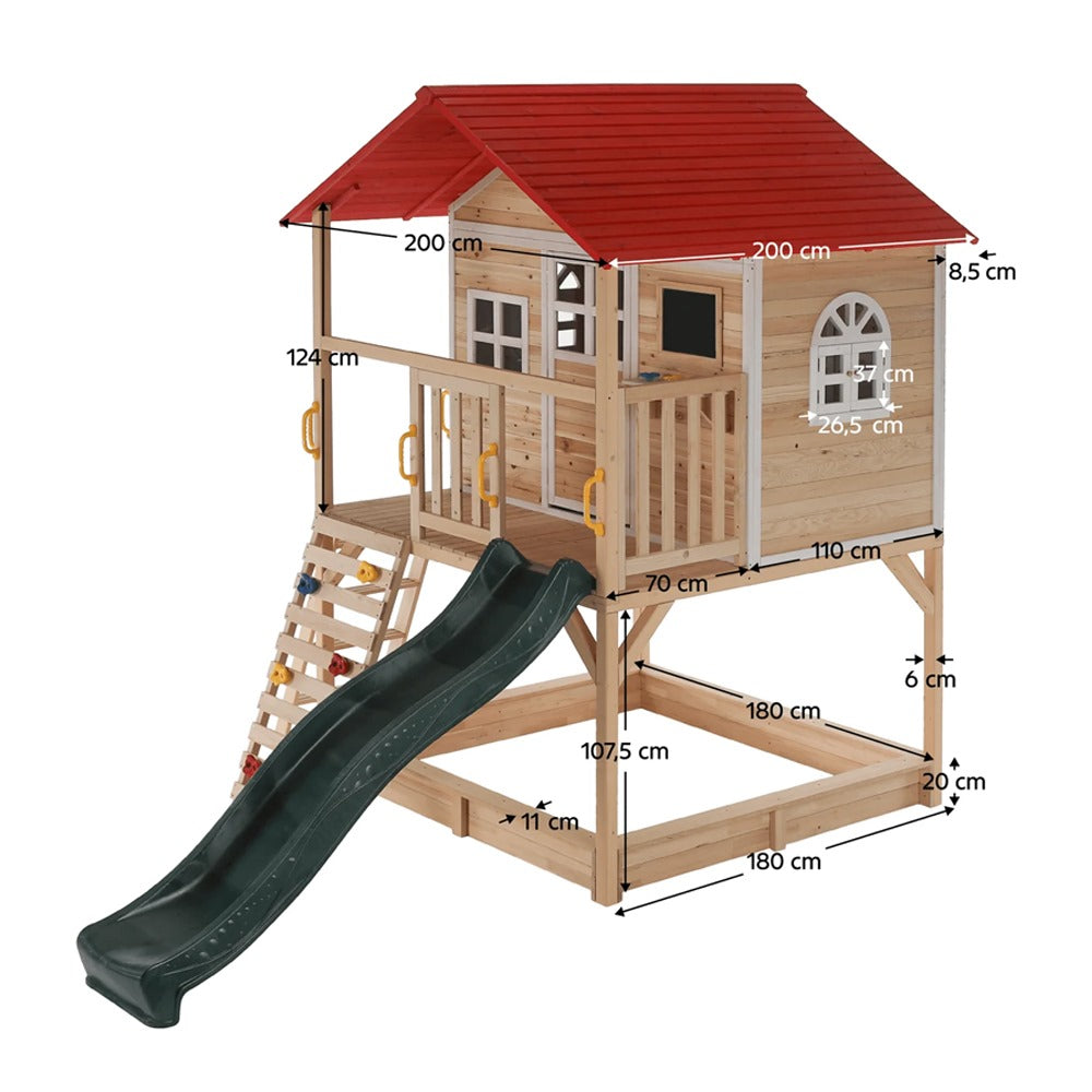 Megastar Cubby Tubby Kids Wooden Playhouse With Slide and Climbing Wall