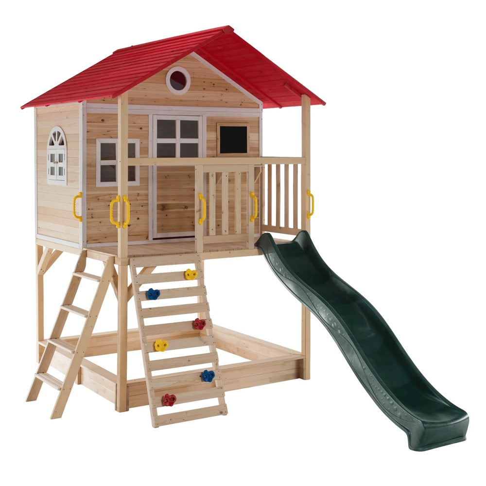 Megastar Cubby Tubby Kids Wooden Playhouse With Slide and Climbing Wall